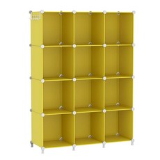 AWATOS 큐브 나무 선반 망치 12 DIY 플라스틱 옷장 책장 보관 정리함 보관함, Yellow