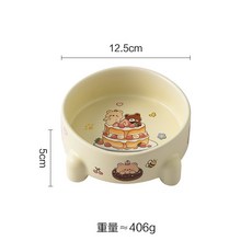 蛋糕熊陶瓷寵物碗 防打翻貓碗 大口徑狗碗 護頸貓食盆 雙拼盤, 1個, 蛋糕熊--火箭碗