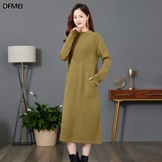DFMEI 고급스러운 반폴라 울 vb 니트 원피스 여 무릎 이너 캐시미어 니트 원피스