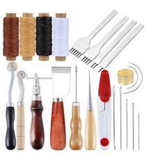 DIY皮革工具套裝 手縫皮革工具套裝 手工皮革皮具皮藝手藝錐子, 1個, 皮革工具  23件套:如圖