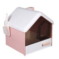 寵傢好 雪屋款全封閉抽屜貓砂盆 (贈貓砂鏟) - 防噴濺貓砂盆/貓便盆/貓廁所, 粉色, 1個