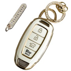 Automatic Beauty Premium TPU 鑰匙殼 + 方晶鋯石鑰匙圈 + 安裝工具 + 電話號碼鑰匙圈 + 高級包裝, 奶油白, AH-01