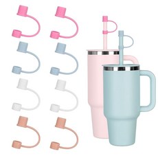 Jetstop 0.4-inch Straw Cover Cap for Hydro flask tumblers - Dust Proof 10mm Silicone Toppers compa, 8 pcs - Blue/Pink/Brown/White, 1개