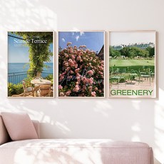 컨티뉴 테라스 힐링 풍경 창문 휴가 포스터 3p 세트 A3 사이즈 (42 X 29cm)