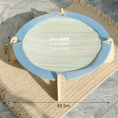 MMMH 加大藤編貓床 圓形設計 實木材質 透氣舒適, 藍色 C10M5, 1套