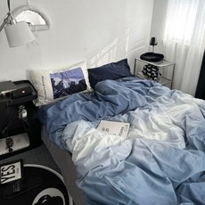 그라데이션 침구커버세트 부드러운 베개커버 퀸 침실 오션블루 사계절이불 싱글 슈퍼싱글