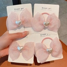 뀨피드 러블리 오간자 하트 리본 데일리 헤어세트 (핀2p+머리끈2p)