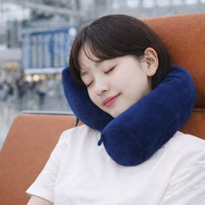 Gradius 자유자재로 움직이는 편안한 맞춤 목베개 여행용 기내용 휴대용, 딥블루