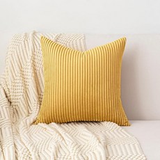 Yosodeko 요추 장식용 쿠션 커버 1개 세트 35.6x61cm(14x24인치) 핑크 부드러운 스트라이프 코듀로이 쿠션 케이스 모던 팜하우스 홈 데코 소파 거실 소파 침, 머스타드 옐로우