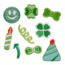 티큐 생일 네잎클로버 그린 자수 열접착식 디자인 스티커 와펜 패치 9종 세트 E410, 1세트