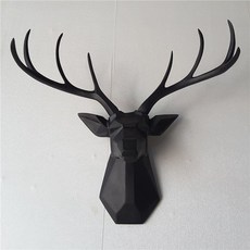 사슴 머리 벽걸이 인테리어 장식 우드 소재 거실 벽면 장식 빈티지 감성 모던 카페 홈 데코레이션, 경제형 아광택 블랙