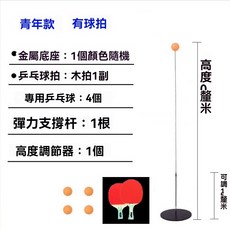 乒乓球練習器 桌球練習器 單人訓練專用 無需球桌 多場景使用 高效練習設計 操作簡單, 青年款金屬底座+木拍+4球, 1個