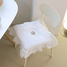 오라이프샵 플라워 레이스 식탁의자방석 방석쿠션, 화이트 1개