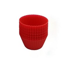 超低價！12個圓形矽膠瑪芬杯 烘焙矽膠蛋糕模具, 12 個紅色, 1個