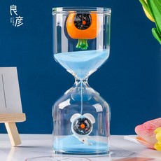 【 優選精品】星空兔宇航兒童沙漏計時器喫飯午休時間玻璃流沙瓶個性擺件禮物, 青色,60分鐘, 1個
