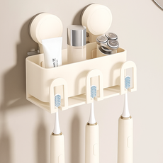 붙였다 떼었다 알루미늄 무타공 진공 흡착 칫솔거치대, 3구