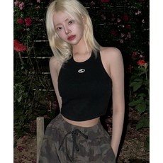 FR THE FIT 시그니처 로고 라이트 골지 크롭탑_블랙, M (FT35)