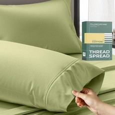 THREAD SPREAD 100% 유기농 면 킹 사이즈 베개 커버 2개 세트 - 천연 쿨링 퍼케일 위브 (화이트) 부드럽고 빳빳하며 통기성이 좋은 커버 GOTS 인증 187, Sage Green