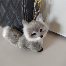 가방인형 키링 미니 회색 여우 파우치 지갑 열쇠고리 키홀더 차량용 펜던트 장난감, 1개, 그레이