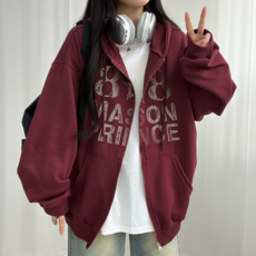 투웨이 메이슨 빈티지 오버핏 후드집업 4컬러 레터링 나염