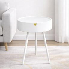 이로운 원형 협탁 미니 서랍 사이드 틈새 선반 침대 테이블, 화이트, 화이트