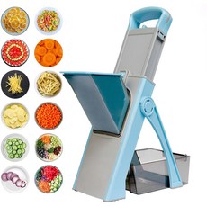 QICHU 만능 채칼 다기능 야채 슬라이서 채썰기 세트 손보호 다기능 야채 절단기 당근 오이 양배추 무 감자 채썰기, 푸른 색, 1개