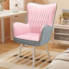 화장대 의자 안락의자 안락 소파 독서 휴식 1인용, 실목 다리, 고정 팔걸이, 높은 등받이 기술직물색상 메모 화이트 다리 고정형