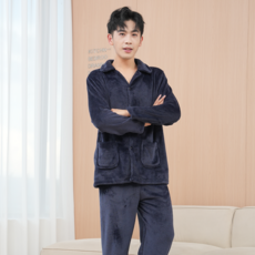 디디오 커플 무지 단색 밍크 수면 잠옷세트 카라 셔츠 홈웨어