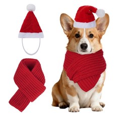 Nydotd 스카프가 달린 강아지 크리스마스 산타 모자 애완동물 의상 세트 휴일 파티 스타일링 용품 겨울 및 목 워머 중형견에서 대형견용_155409