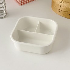 分格保鮮盒 便當盒 奶黃色 正方形 飯盒 附木質湯匙與筷子, 1個, 正方形飯盒-白色-無蓋