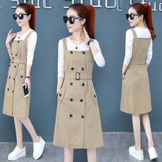 페이준 여성 봄 가을 멜빵 원피스 세트 미디 슬림핏 투피스 IJ5471