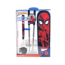 里和 韓國 lilfant 304不鏽鋼兒童學習筷餐具組, 1個, 盒裝3件組 蜘蛛人, 藍色