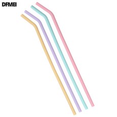 DFMEI 軒雋食品級硅膠北歐四色彎頭吸管套裝四支耐高溫易清洗可入洗碗機, 北歐四色套裝(四支密封袋):彎頭, 1個