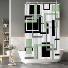 Baocicoo 모던 기하학 샤워 커튼 세트 블랙 화이트 블루 욕실 사각형 추상 미니멀리즘 목욕 방수 내구성 후크 포함 91.4 x 182.9cm(36 72인치), 초록색