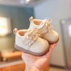 寶寶公主靴 兒童冬季加絨蕾絲邊軟底休閒學步鞋