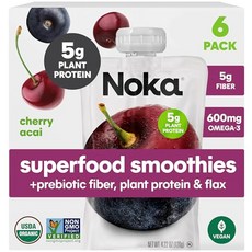 노카 슈퍼푸드 과일 스무디 파우치 체리 아사이 아마씨 Noka Superfood Fruit Smoothie Pouches Cherry Acai Healthy Snacks, 4.22 온스(6팩), 1개, 120g