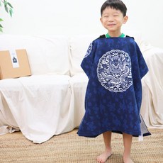 곤룡포 판초 망토 어린이 아이 남자 비치타월 한국 전통 굿즈 외국인 해변 수영장 캠핑 해외여행, 1개, 블루