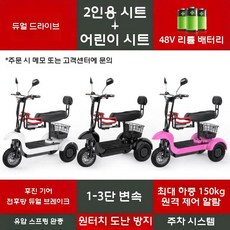 삼륜 스쿠터 전동스쿠터 전기 전동차 노인 어르신 전동 오토바이, 48V, 듀얼더블48V리튬20A50km