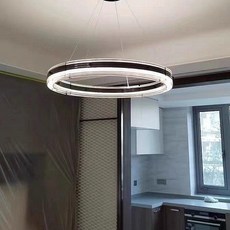 現代簡約環形LED吊燈，節能省電，適用客廳餐廳，簡易安裝, 黑色三色光