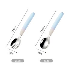 大號寶寶硅膠勺子叉子嬰兒輔食餐具兒童304不鏽鋼勺叉禮品套裝, 1個, 1個, 304漸變藍色月牙叉勺套裝