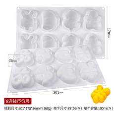 원형 실리콘 몰드 캔디틀 라운드 사탕 디저트 입체 수제 초콜릿, 1개, 36. 8구 화폐 기호 몰드