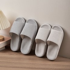 모다데코 1+1 스트라이프 메모리폼 거실화 발편한 실내화 층간소음 방지 슬리퍼, 1개, 베이지M+그레이L