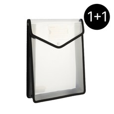 이지몰 버튼형 투명 A4 대용량 서류정리 파일가방 케이스 1+1, 2개, 블랙 세로형