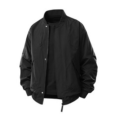 HORTIM 男士寬鬆百搭棒球工裝夾克 春秋時尚立領薄款飛行外套 大口袋潮流帥氣夾克