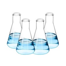 QWORK 에를렌마이어 플라스크 세트 4개입 250ML 붕규산 유리 원뿔형 좁은 목 눈금 인쇄 실험실 교실 주방 공예 가정용, 4