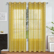 커튼 실버 인쇄 그로멧 탑 창 거실 침실 장식 반투명 소프트 그레이 트리트먼트 1 패널 132cm x 241cm, 06 100cmx130cm, 01 Yellow