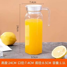 PC亞克力涼水壺 1.1升 冷熱雙用, 1個, 透明八角1100ml,1個裝