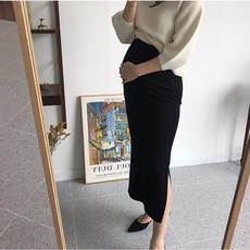 임산부 H라인 스커트 면 스판 옆트임 롱 치마 임부복 여름스커트