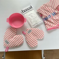 앤유 귀여운 하트 스프라이프 주방 냄비 손잡이 다용도 수건, 2개, 핑크