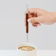 릴스베이 우드핸들 라떼아트 니들 펜 홈까페 커피 드로잉 스틱 스푼, 1개, 월넛